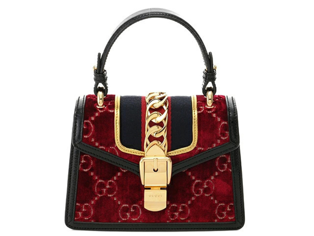 Gucci Shoulder Bag Sylvie Velvet Enamel Red